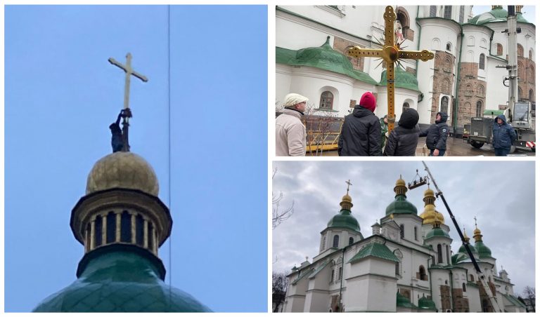 На Софії Київський знову стоїть хрест, який впав перед війною (ФОТО, ВІДЕО) 10 MyCollages 2022 03 03T085621.246