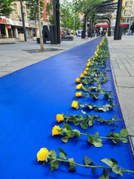У Болгарії розгорнули 100-метрову синю стрічку з сотнею жовтих троянд (ФОТО)
