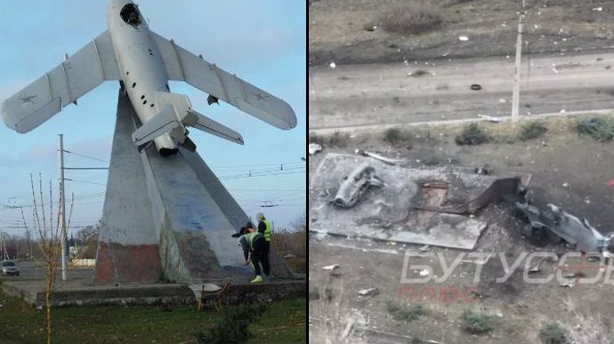Росіяни підірвали у Бахмуті символ міста — монумент з літаком МіГ-17 (ВІДЕО)