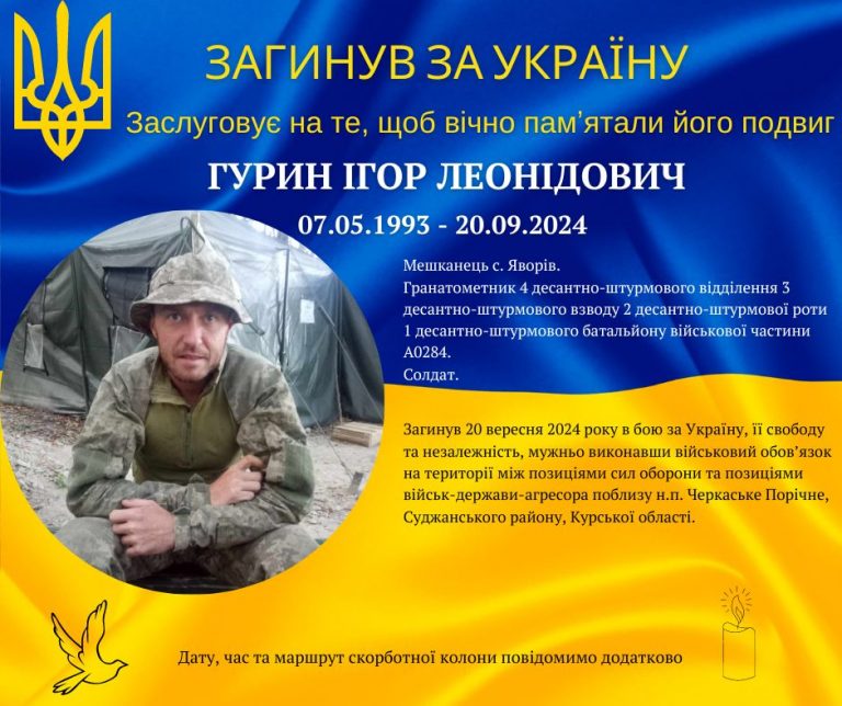 У Курській області загинув Ігор Гурин з Долинської громади 11 У Курській області загинув Ігор Гурин з Долинської громади