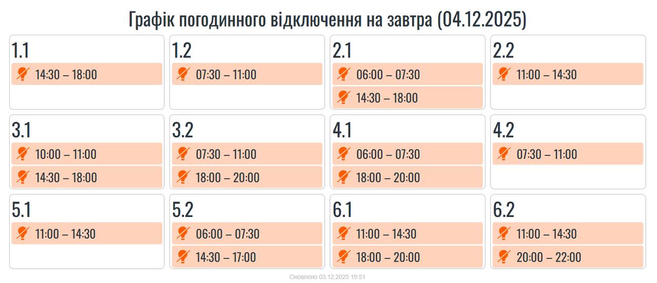 Графік вимкнень світла на Прикарпатті четвертого грудня 2 IMG 20251203 204527 915