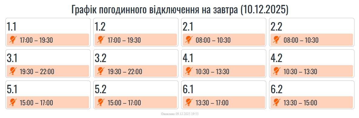 Графік вимкнень світла на Прикарпатті 10 грудня 2 photo 2025 12 09 20 07 01