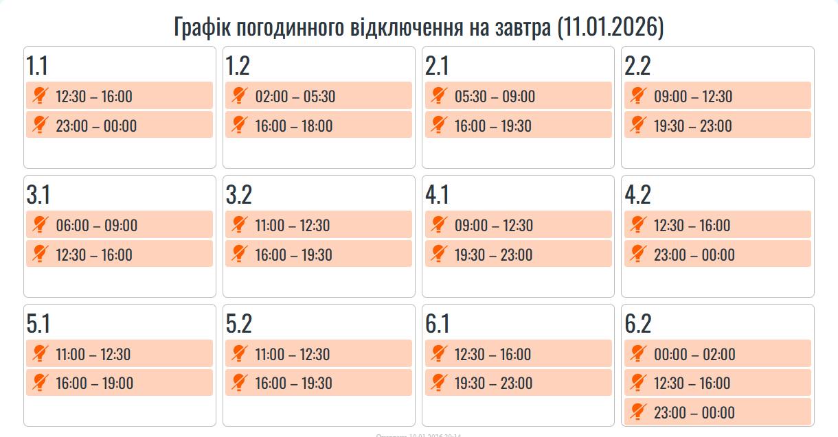 Графік погодинних вимкнень світла на Прикарпатті 11 грудня 2 IMG 20260110 202544 685
